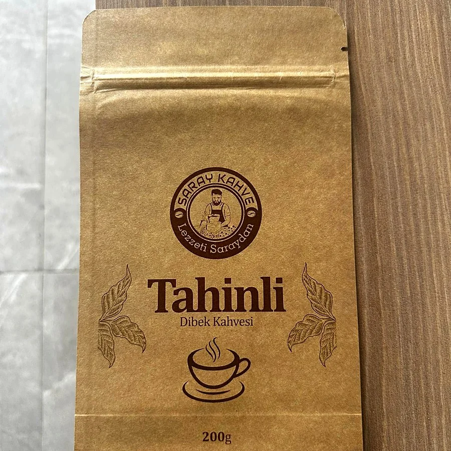 Baskılı kraft doypack — dibek kahve